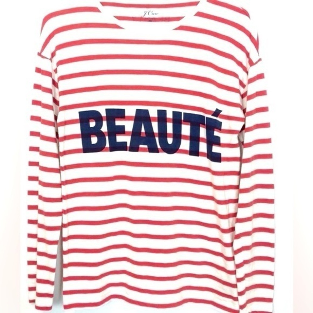 J Crew Beaute Striped Tee - S red ,white striped , cotton ,